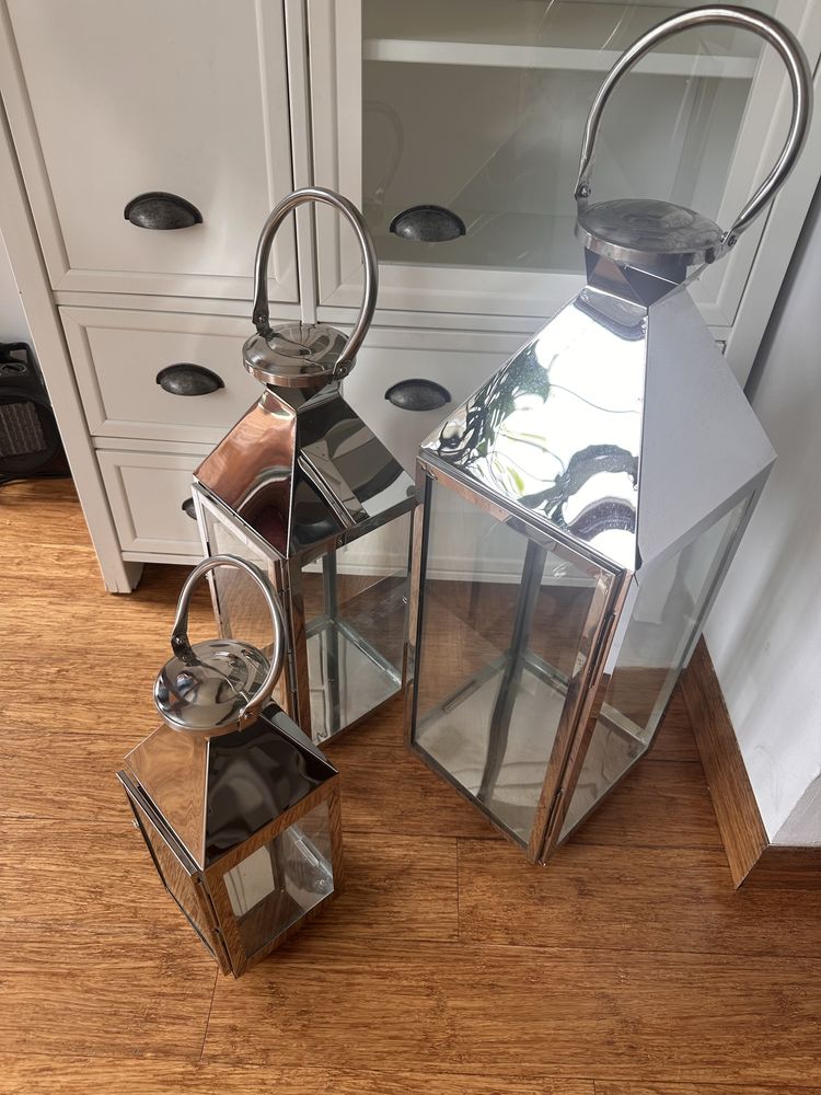 Zestaw 3 eleganckich srebrnych lampionów Home&You