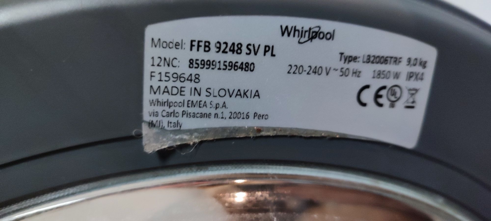 Pralka Whirpoool parowa FFB9248 SV PL 9kg