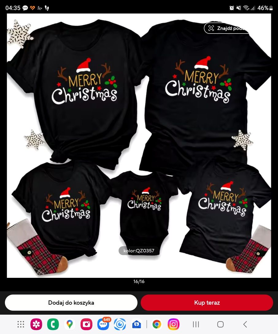 4szt Koszulki Świąteczne Merry Christmas męskie damskie kids na sesje