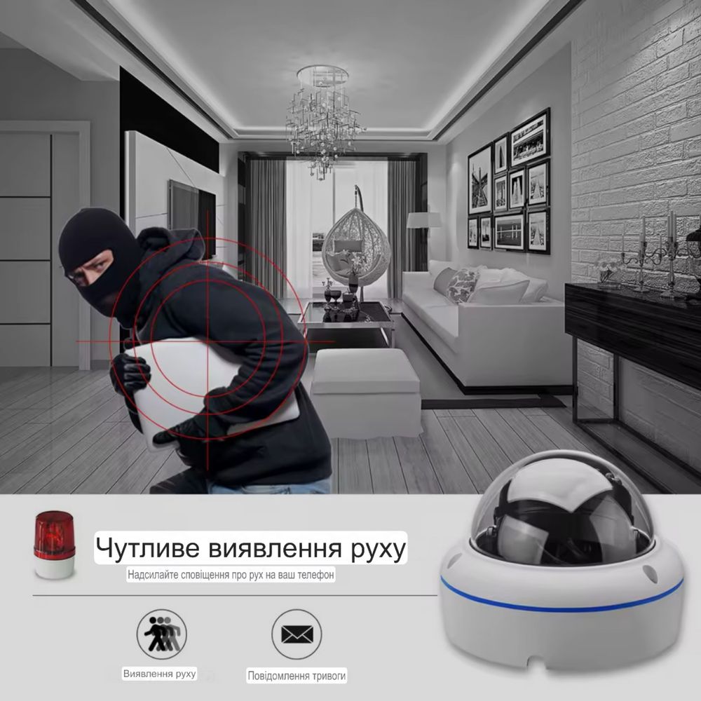 Металлическая купольная IP Wi-Fi камера 5Mp ночное видение аудиозапись