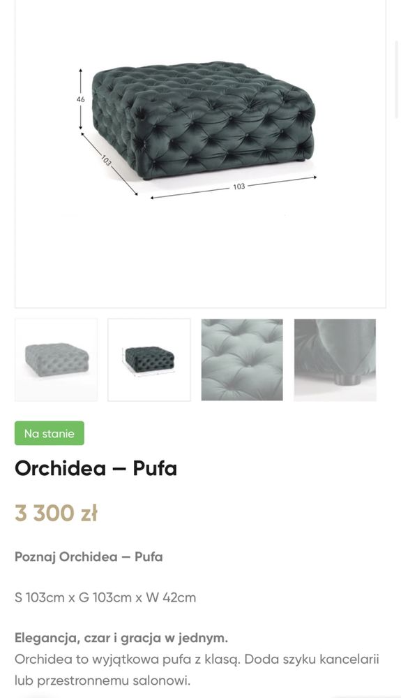 Zjawiskowa pufa kanapa Sofaroom Chesterfield zielona 103x103 madeIN PL