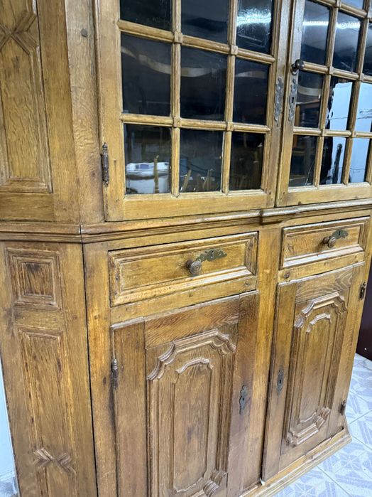 Kredens dębowy – antyk, masywny, przeszklony DOWÓZ DO DOMU