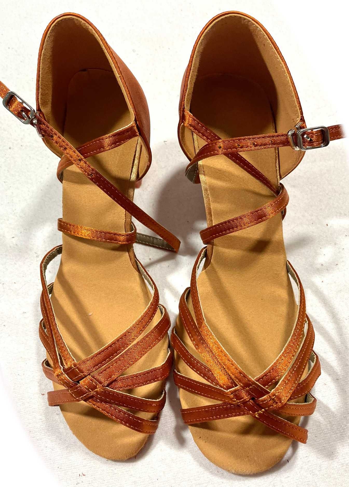 nowe Latino buty do tańca 39 karmel 7 cm plecione