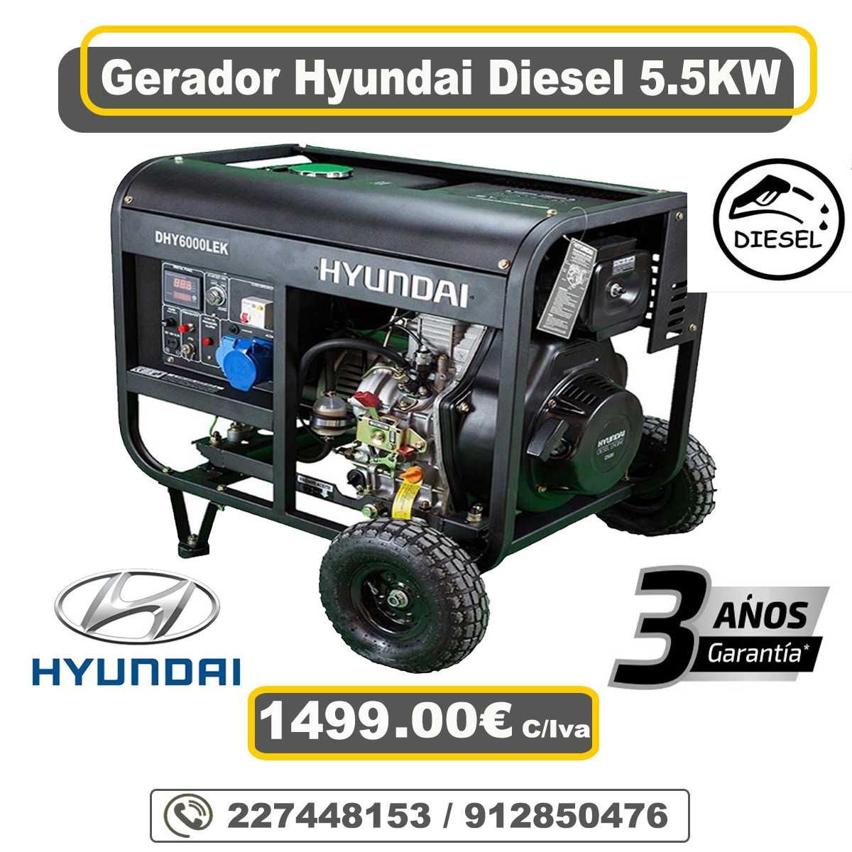 Gerador Disel Hyunda 5.5Kw Profissional -- 3 Anos de Garantia