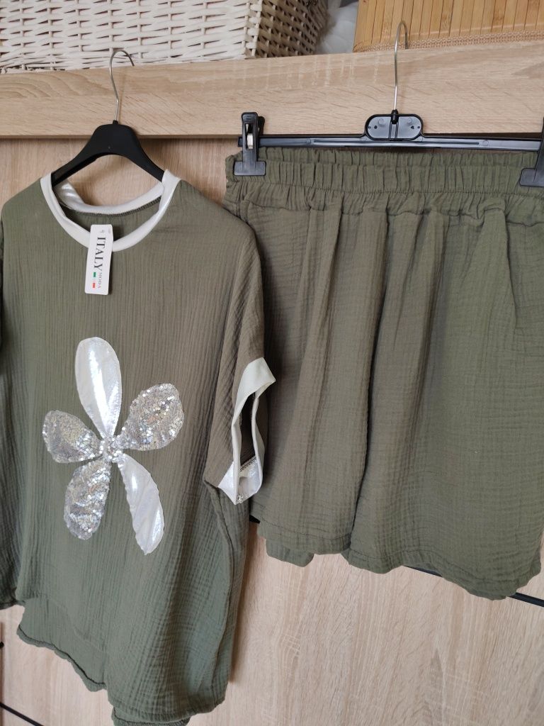 Zestaw komplet szorty muślin bawełna bawełniany plus size 48 50 duży r