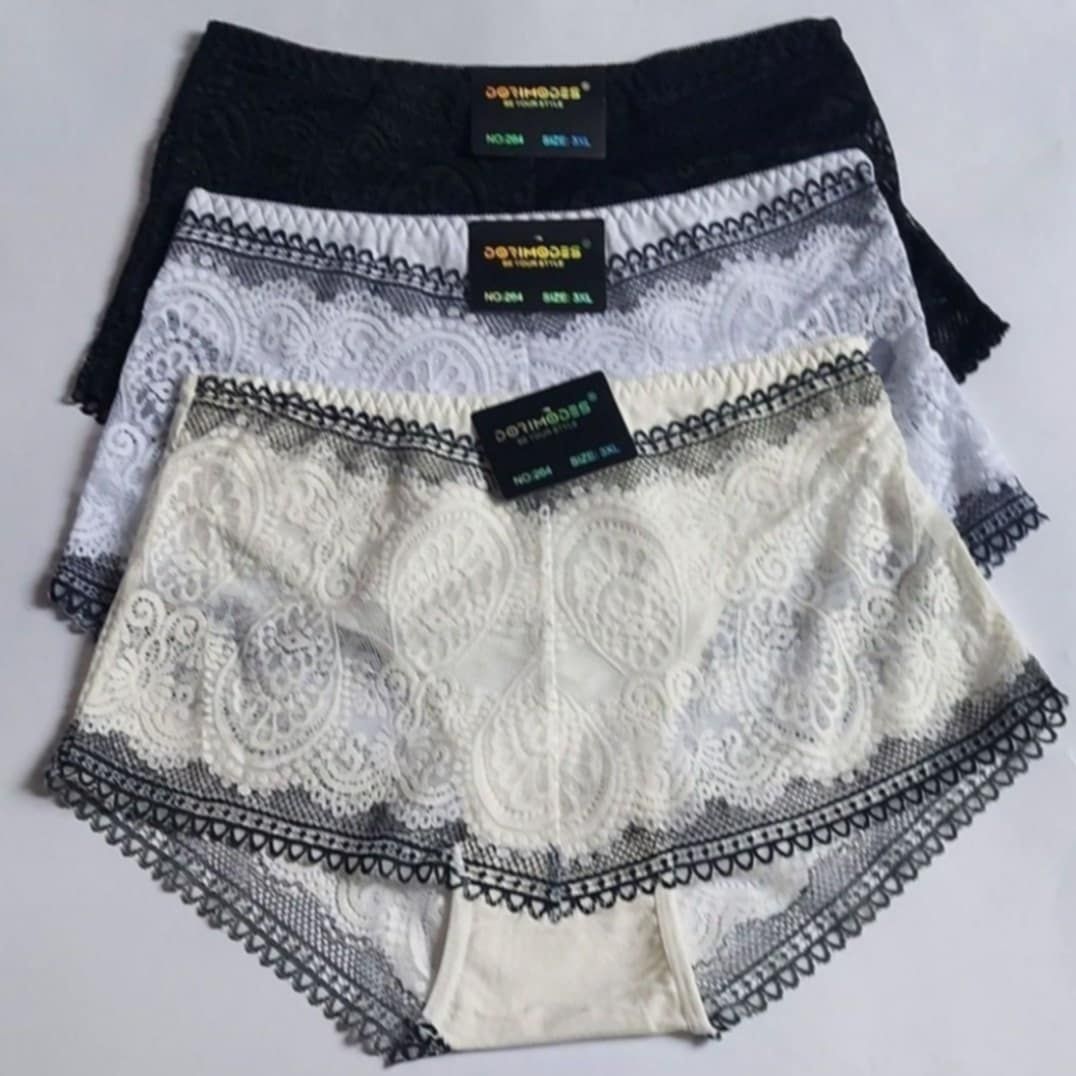 3szt Majtki Damskie 4XL Koronka Wysoki Stan Bawełniane