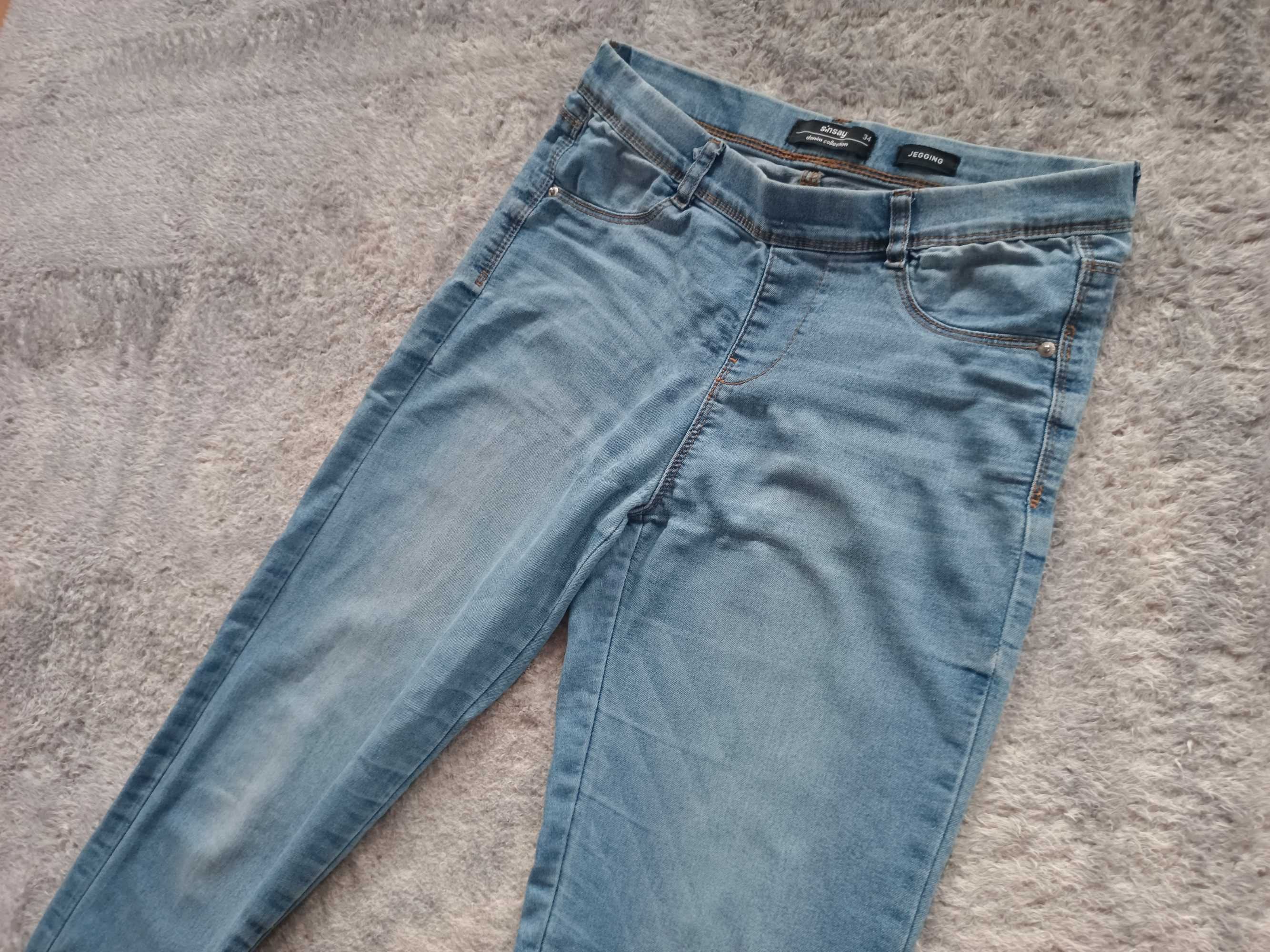 Jegginsy blue Sinsay 34, xs miękki jeans, dopasowują się do figury