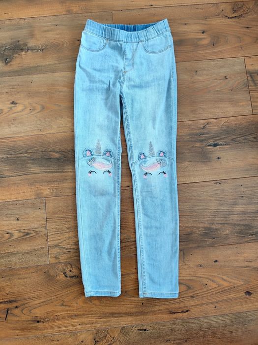 Spodnie jeans jeggins h&m jednorożec 134 elastyczne unicorn
