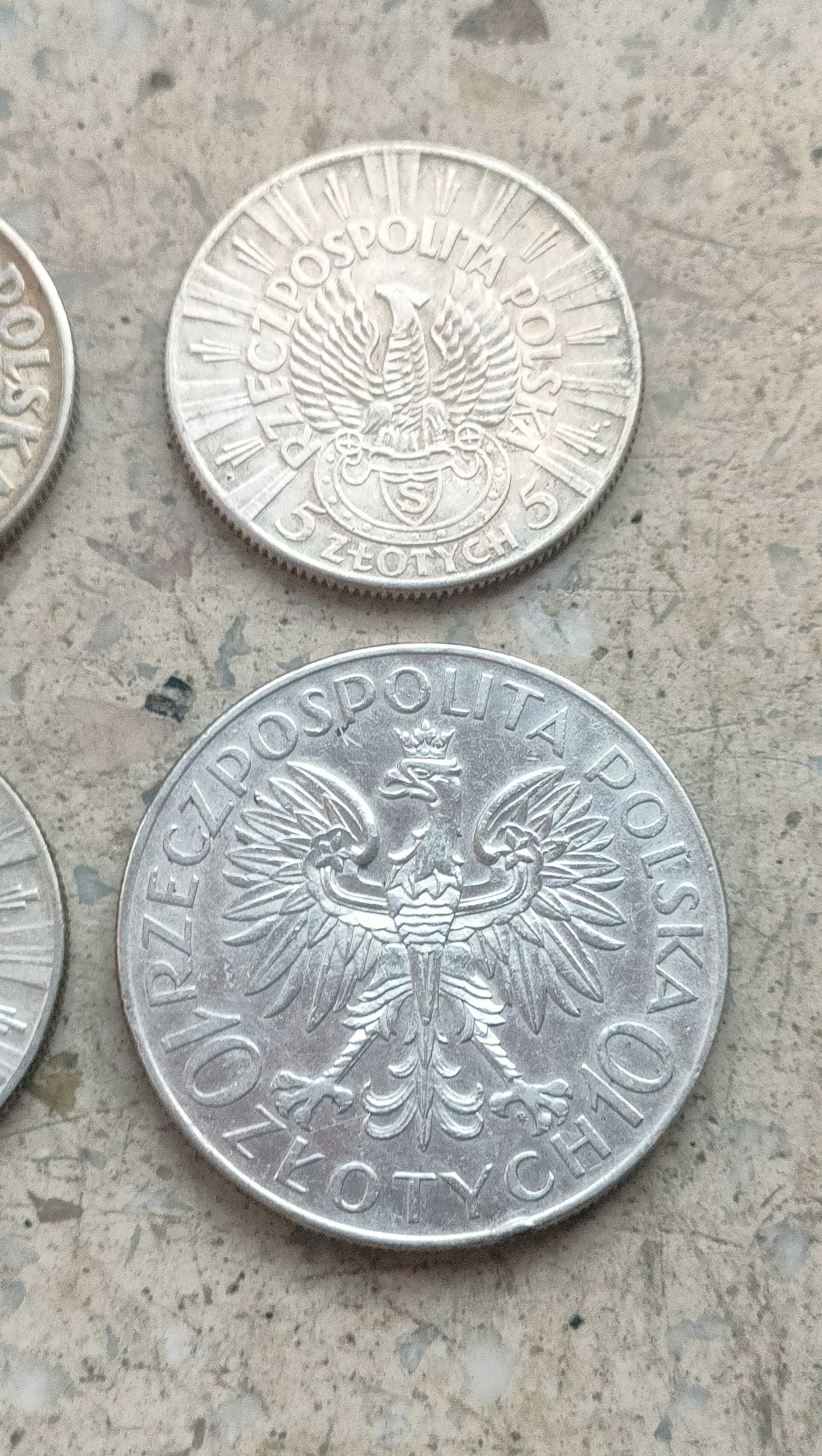 Monety II RP 10 zł Sobieski 1933 Piłsudski 5 zł 34 strzelec 2 zł 1925