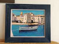 Obraz śródziemnomorski łódka ręcznie malowany