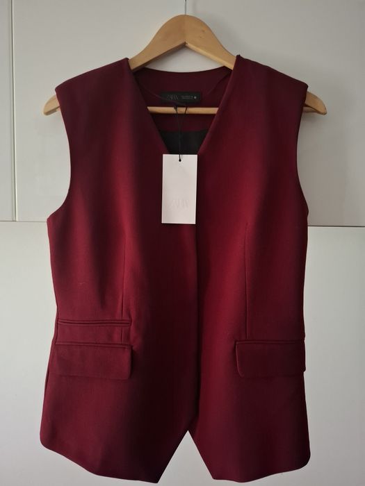 Garnitur elegancki bordowy kamizelka spodnie  S, M