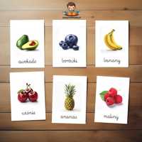 Karty Obrazkowe OWOCE  plansze edukacyjne Montessori do druku