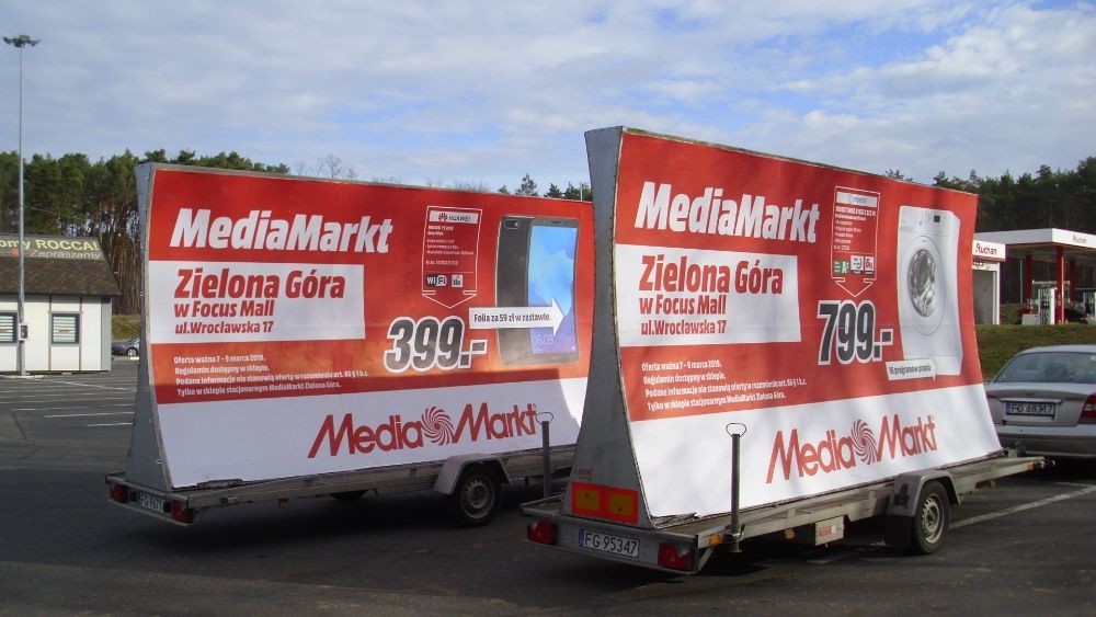 Reklama mobilna, przyczepa reklamowa, mobilny billboard Zielona Góra.