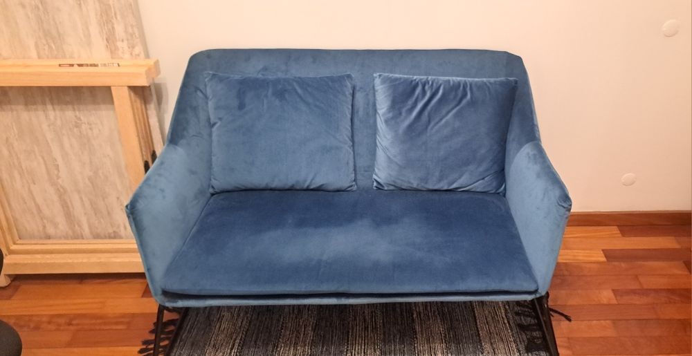 Cadeirão sofá 2 lugares veludo azul