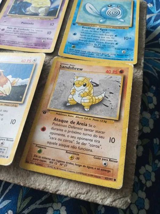 Cartas Pokémon Primeira Edição vulpix, Poliwag, Haunter, sandshrew
