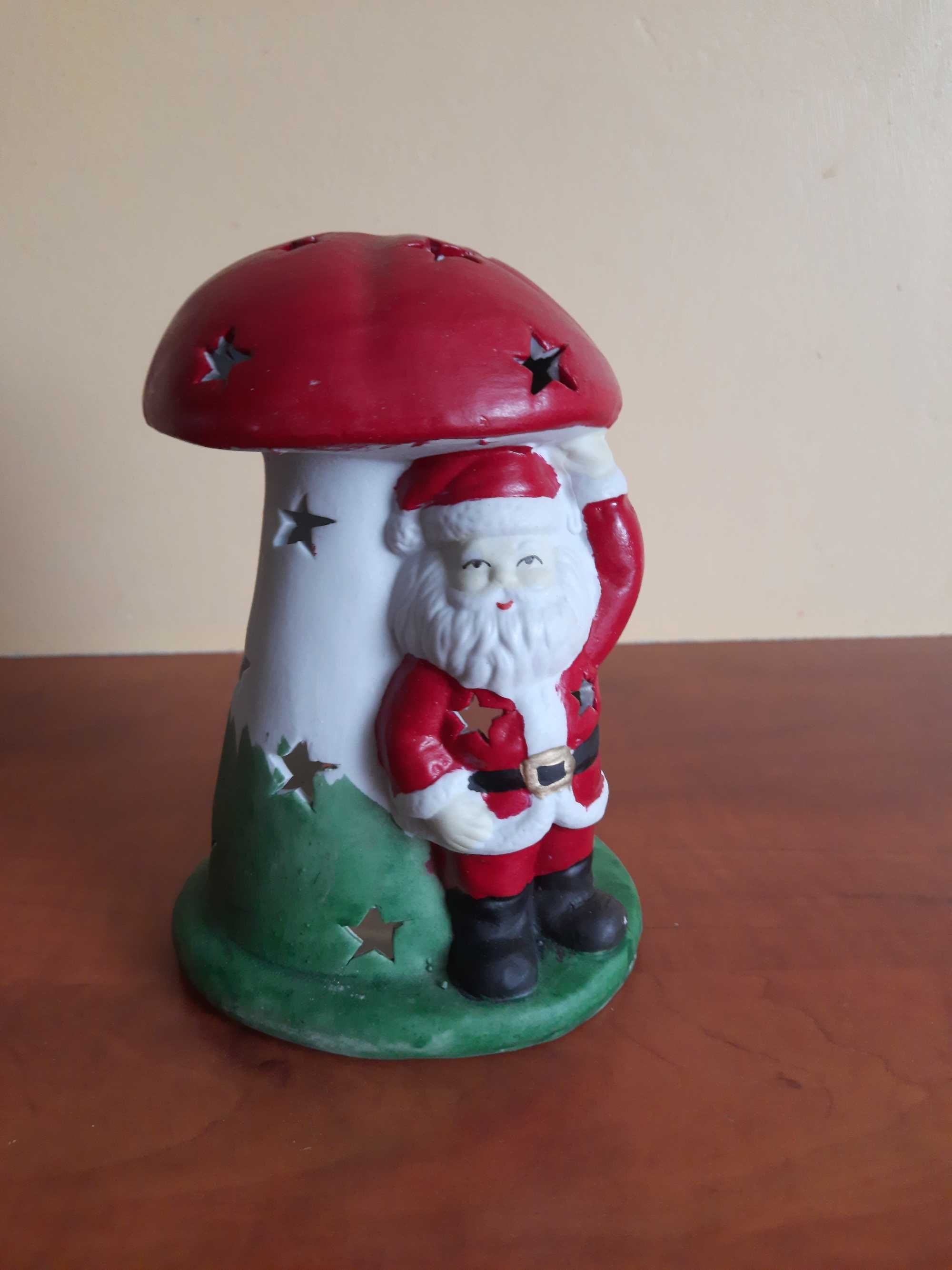 Mikołaj pod muchomorem, świecznik ceramiczny, Boże Narodzenie