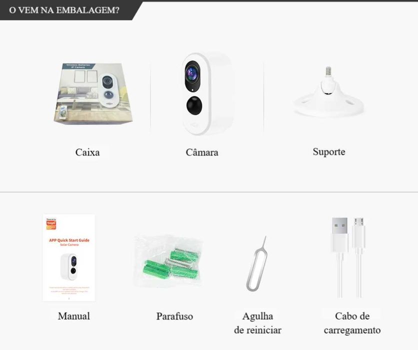Câmara‼️WiFi‼️ Solar ‼️Tuya‼️FullHD‼️IP66‼️ Bateria Recarregável