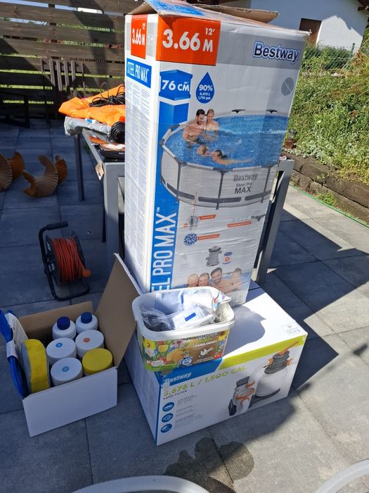 Mega zestaw basen + pompa  + akcesoria + chemia