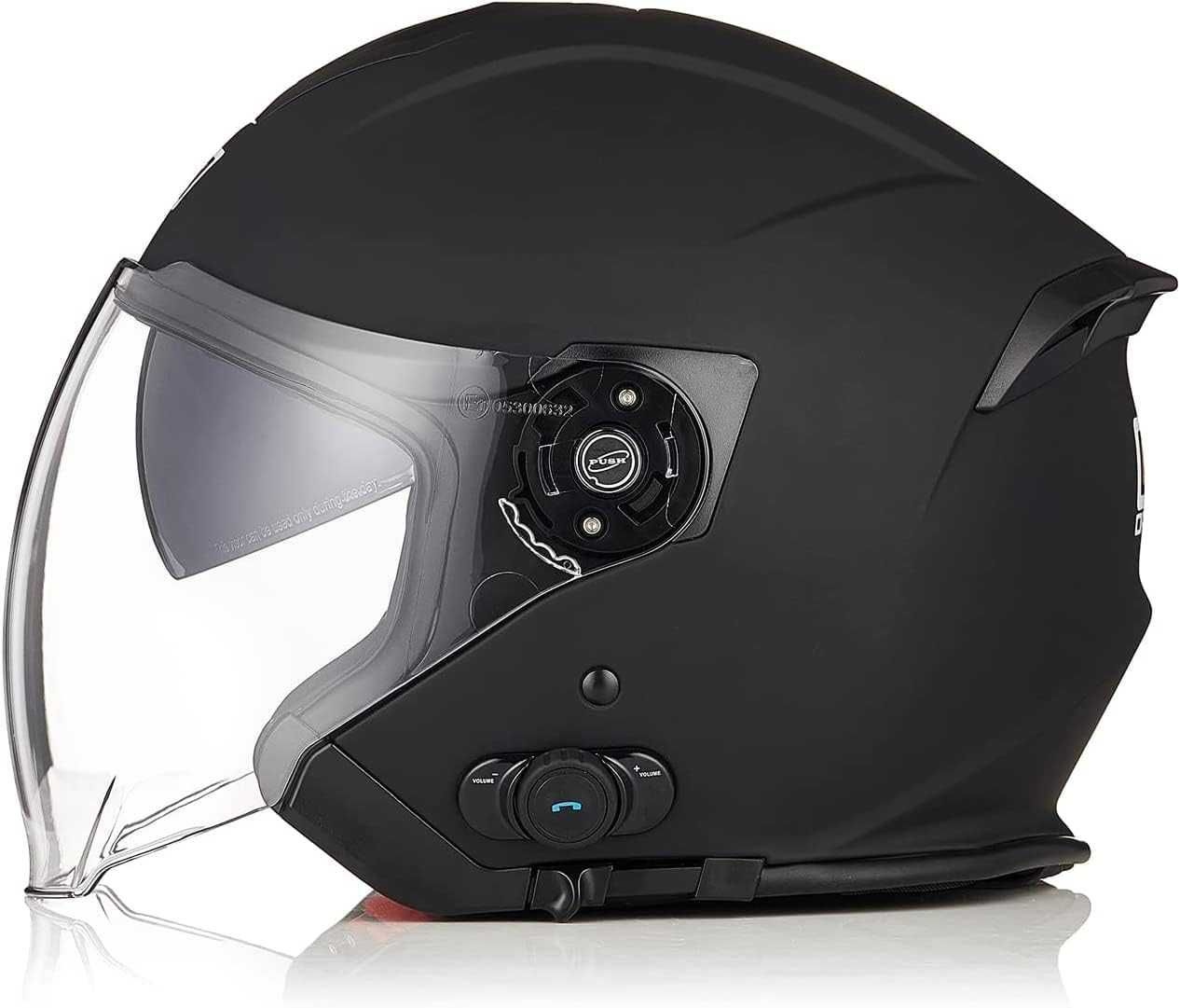 Kask PALIO Otwarty Jet z BLUETOOTH Zintegr INTERCOM BT Czarny Mat L