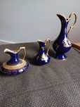 Conjunto 3 jarros Limoges porcelana francesa e ouro