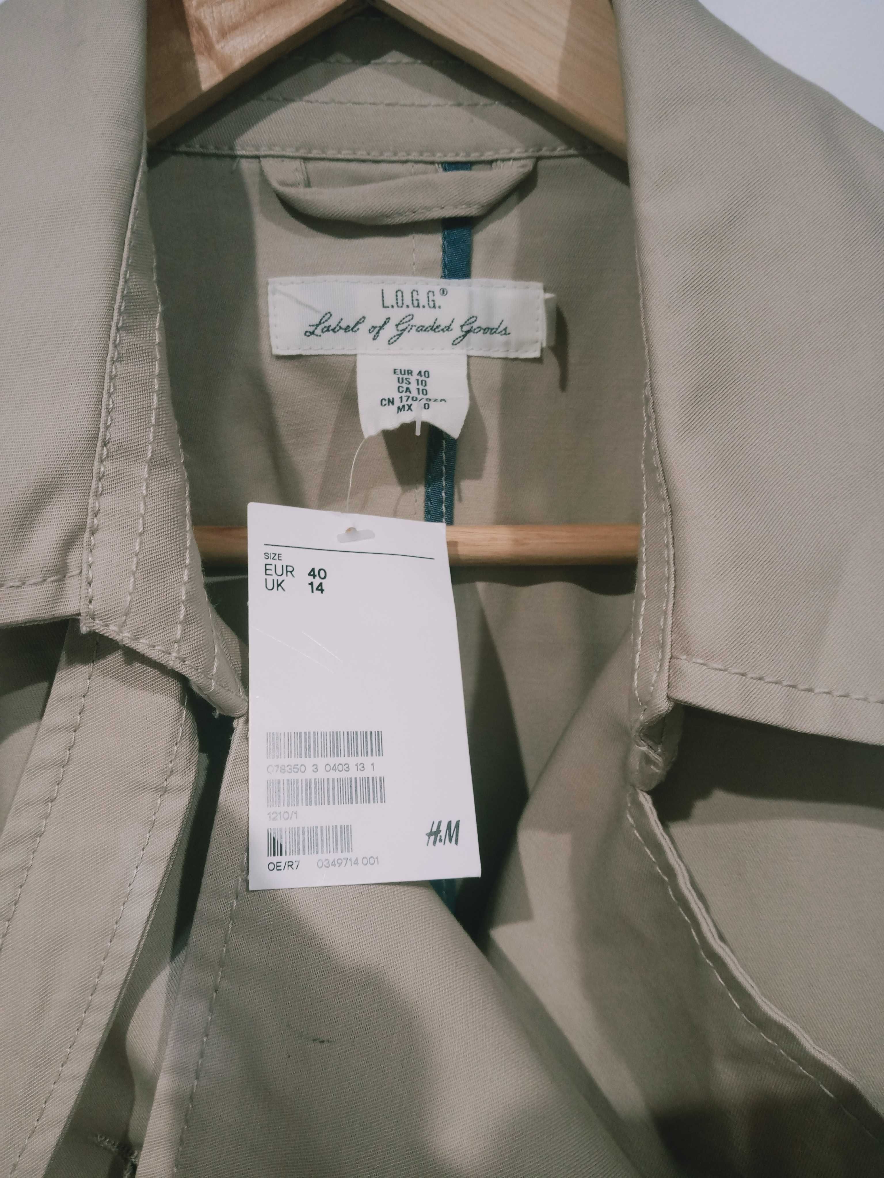 H&M NOWY damski beżowy dlugi płaszcz trencz 40