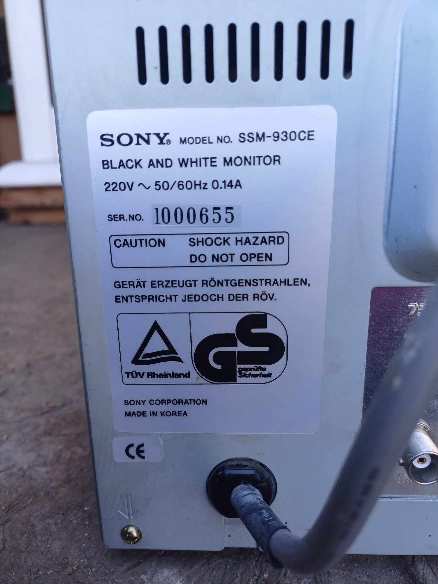 Monitor Sony  SSM-930CE9" BW Retro.