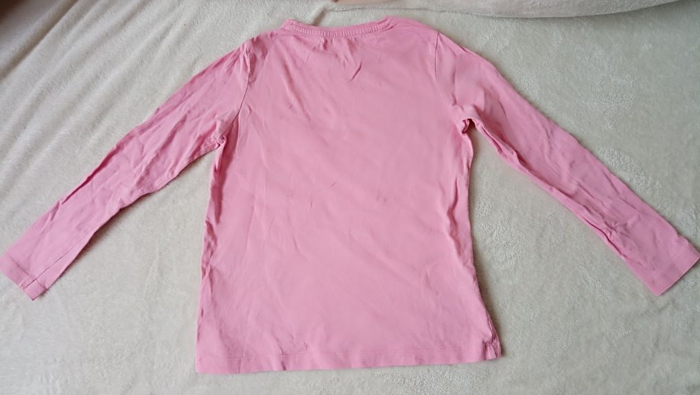 Różowa bluzka koszulka z długim rękawem r. 128 śnieżynki