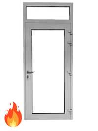 Drzwi aluminiowe p.poż. przeszklone białe z naświetlem - 1054 x 2500