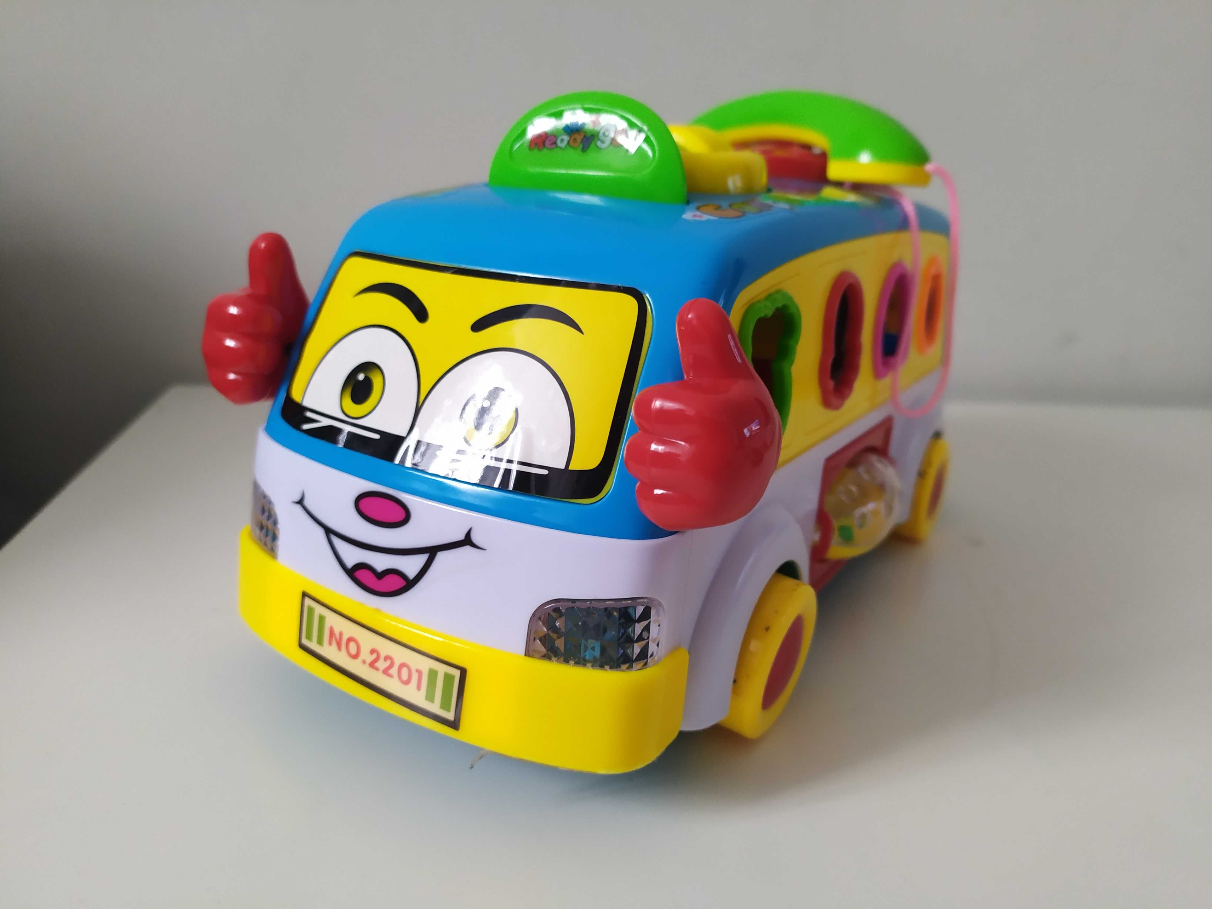 Interaktywny autobus samochód grający zabawka edukacyjna z klockami