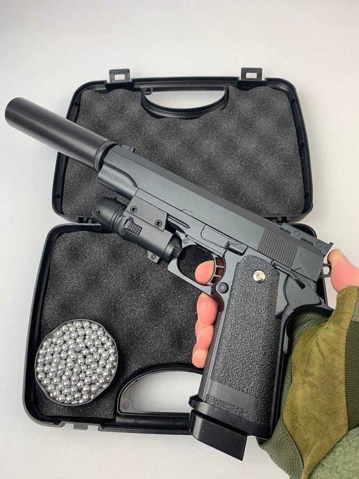 Mеталевий дитячий пістолет Colt Кольт глушник і лазер залізний Іграшка