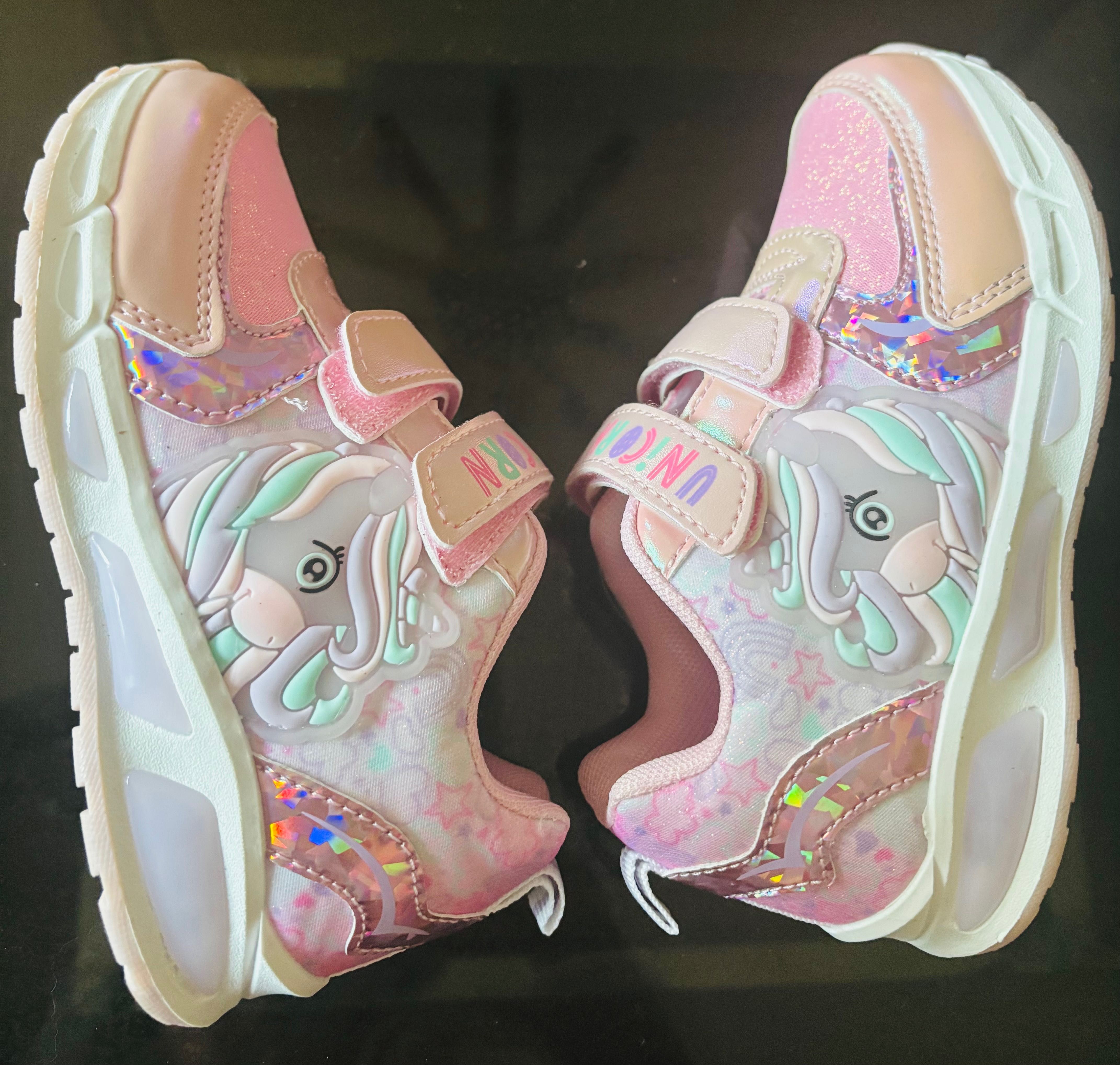 Unicorn, jednorożec, świecące podeszwa led, diody NOWE BROKAT