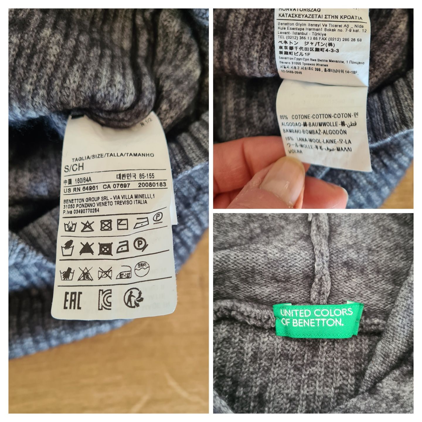 Bluza / Sweter hoodie United Colors of Benetton. 15% Wełna 85% Bawełna