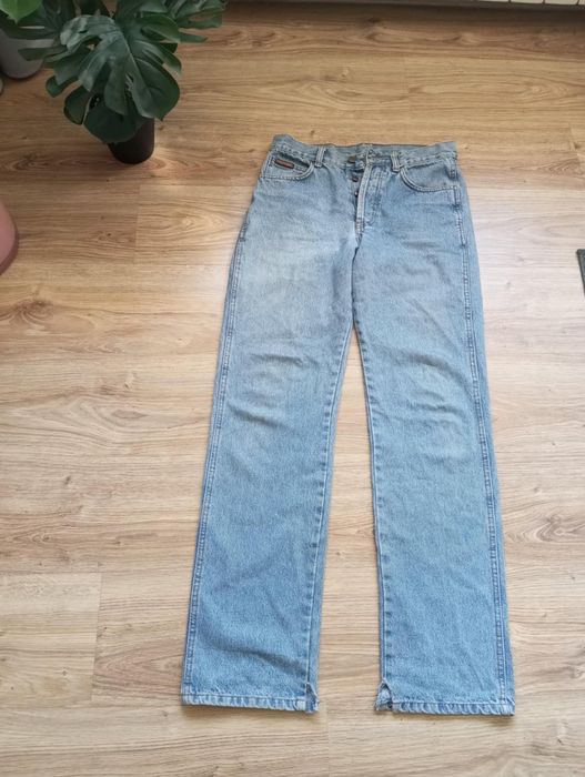 Jasne szerokie jeansy Wrangler proste bawełna 40 42 wysoki stan