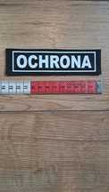 Czarna naszywka z białym napisem OCHRON okolo 13 cm, nowa