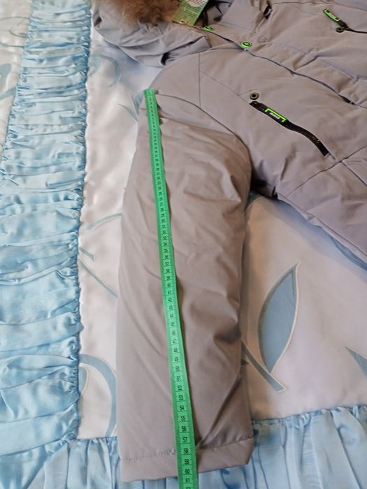 Куртка-пальто сіре з хутровою опушкою 2 розміри