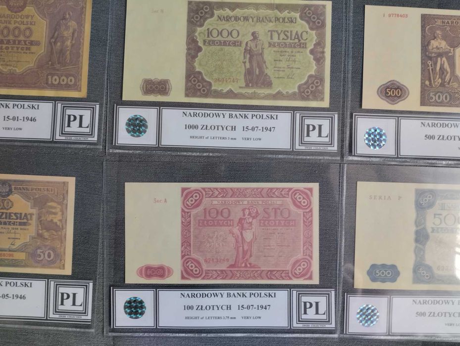zestaw 6 sztuk banknotów polskich z opisem