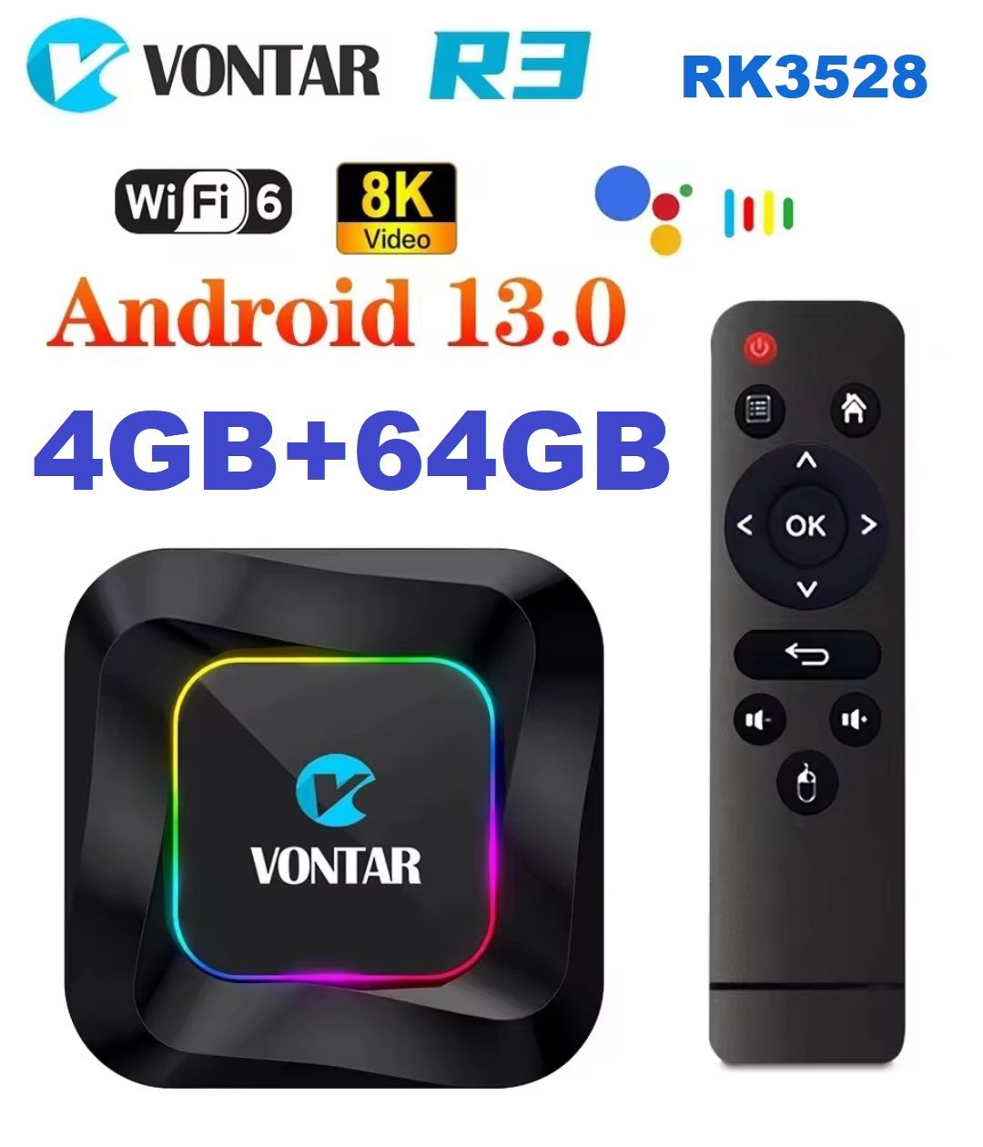 TV Box VONTAR R3 4/64GB androin 13 Смарт приставка RK3528 Rockchip 8k