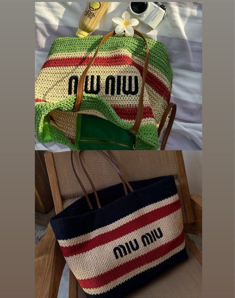 Сумка-Кроше Miu miu crochet bag солома та шкіра в кольорах 2025 тренд