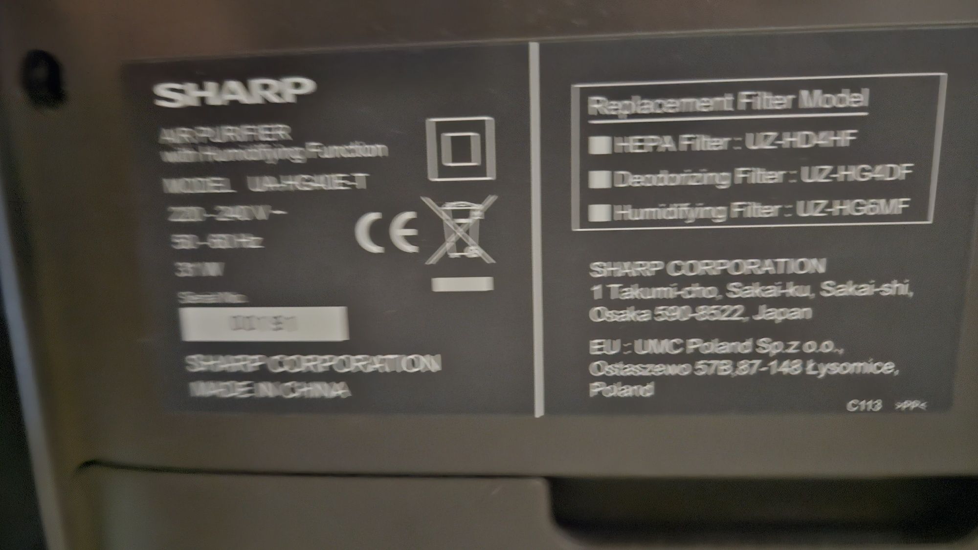 Oczyszczacz nawilzacz powietrza Sharp UA-HG40E-T