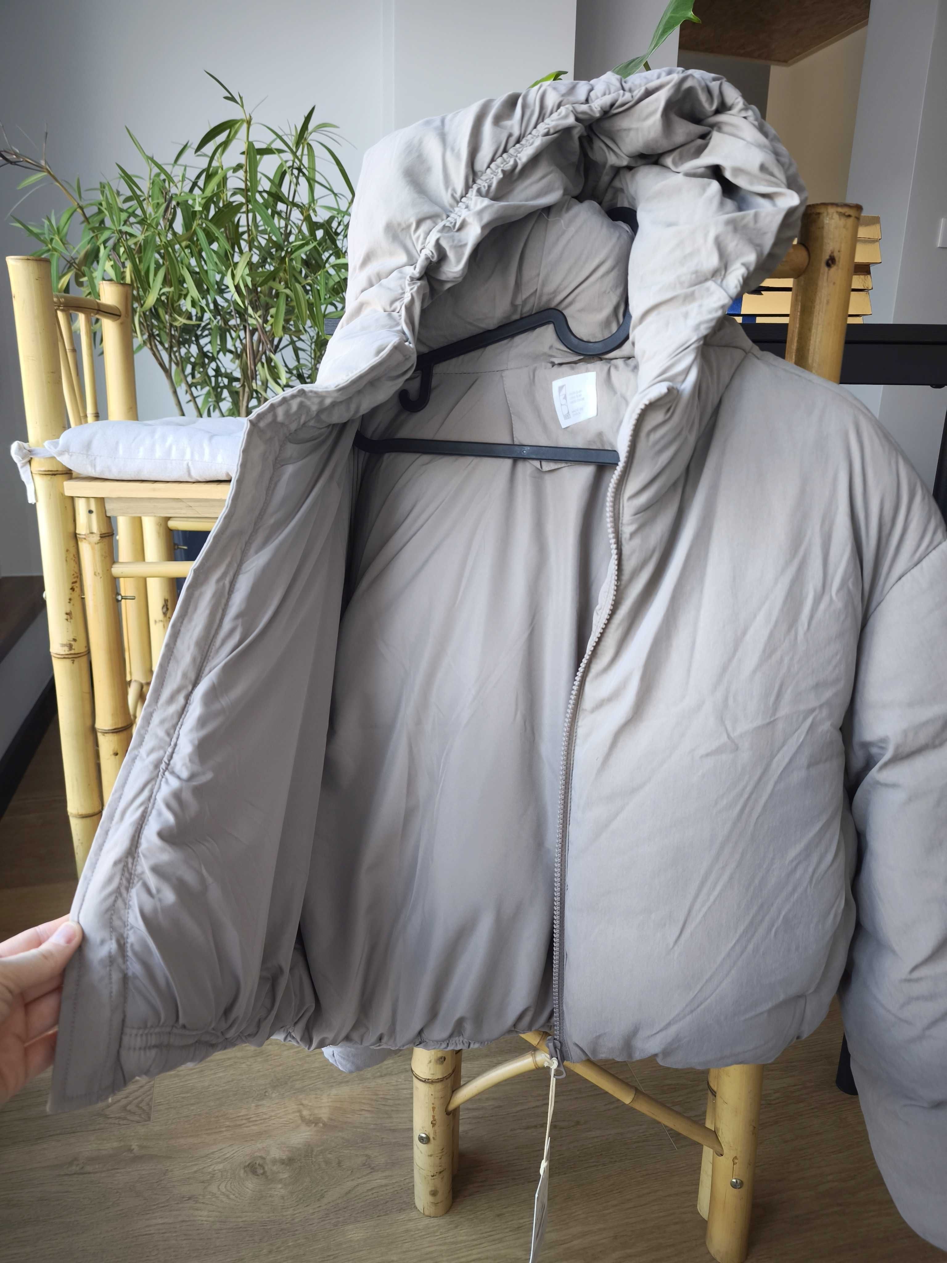 Pikowana kurtka puffer Zara Z3D szara krótka oversize zimowa