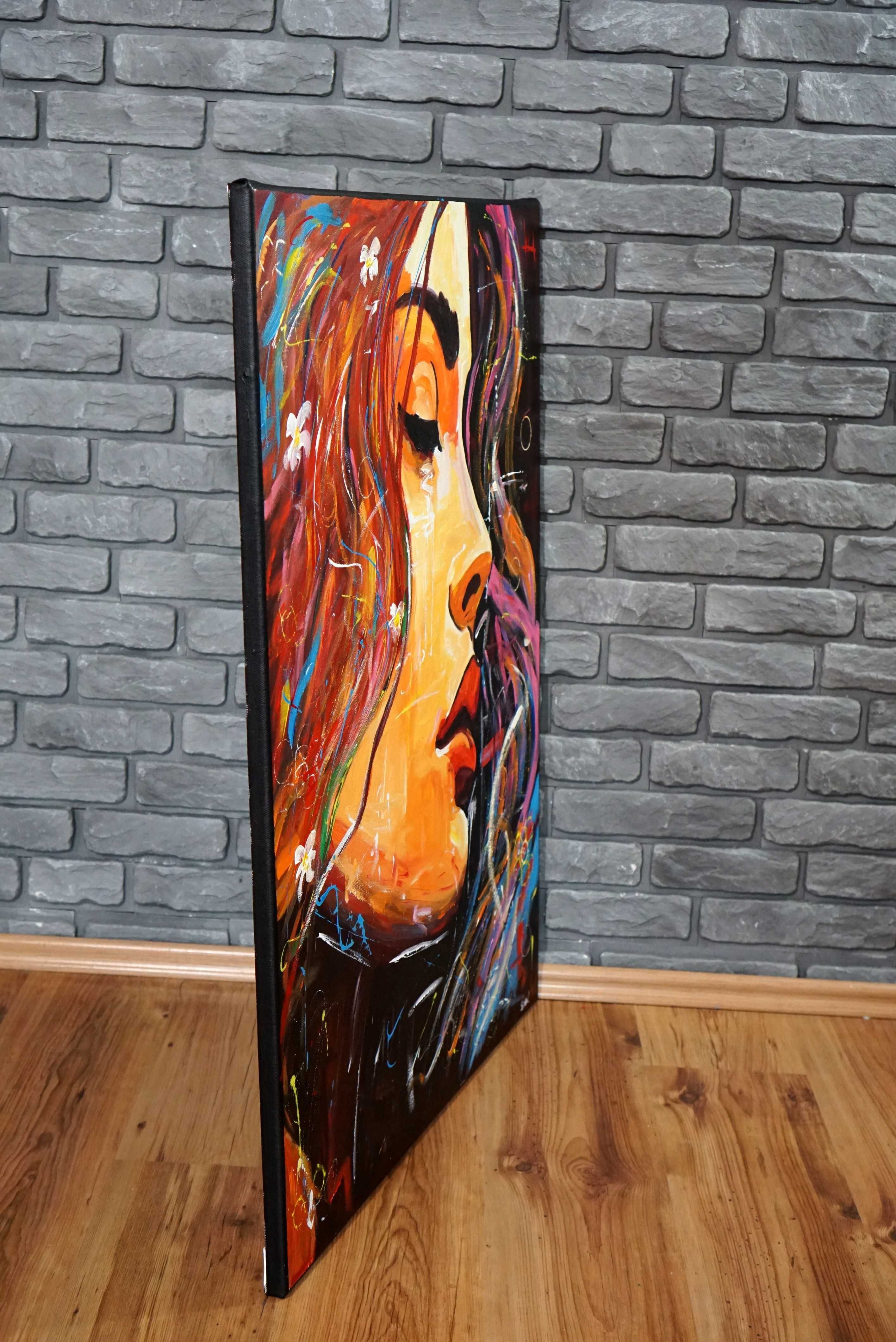 Duży obraz olejny ręcznie malowany abstrakcja portret pięknej kobiety