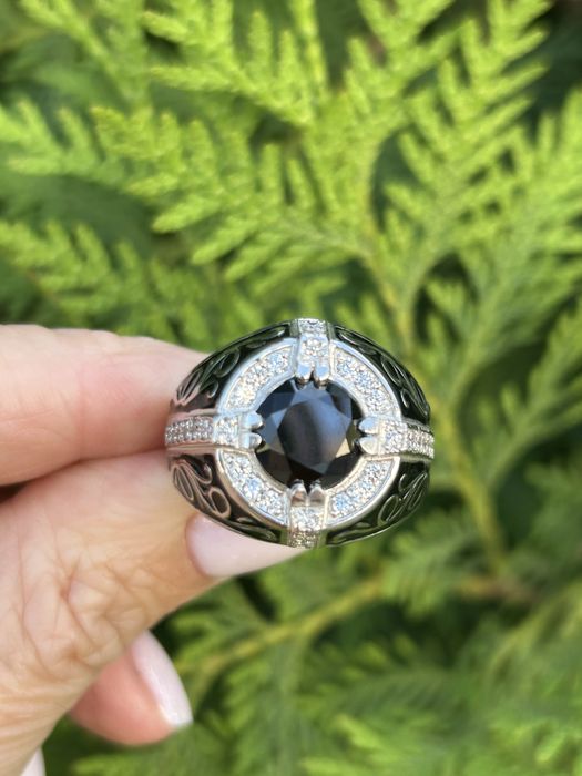 Оригінальна срібна чоловіча печатка з емаллю та фіанітом, срібло 925