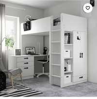 Łóżko na antresoli, biały biały/z biurkiem z 3 szufladami- IKEA