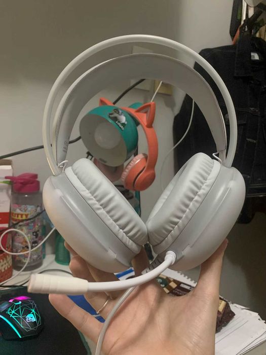 Białe Słuchawki Gamingowe Full RGB