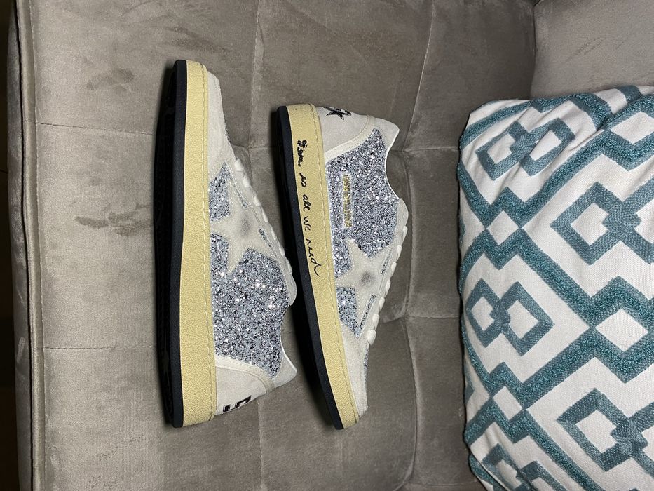 Women's Ball Star in silver glitter with ice-gray suede inserts