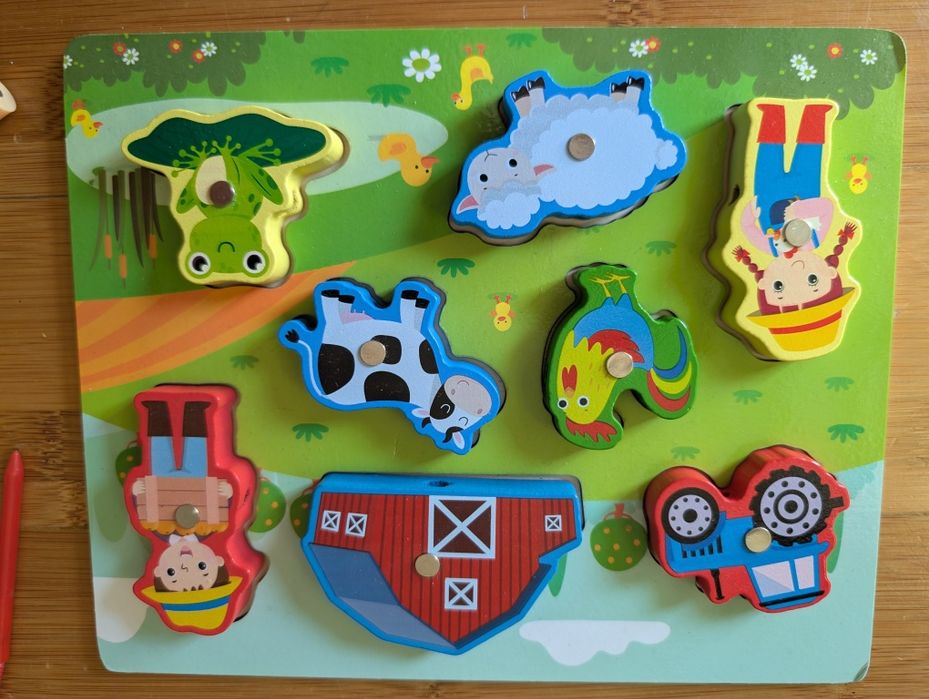 Drewniana układanka wieś 3w1