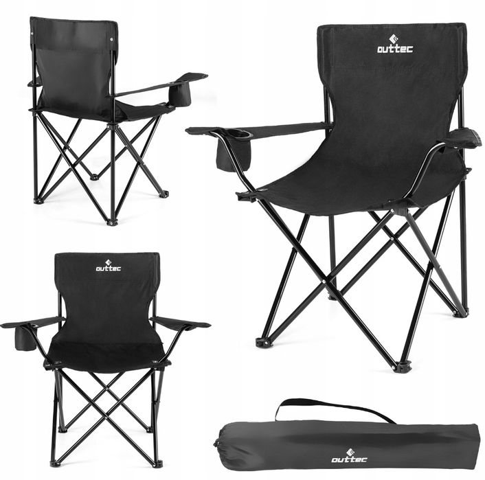 Krzesło turystyczne Outtec z oparciem – wędkarskie, składane, kempingo