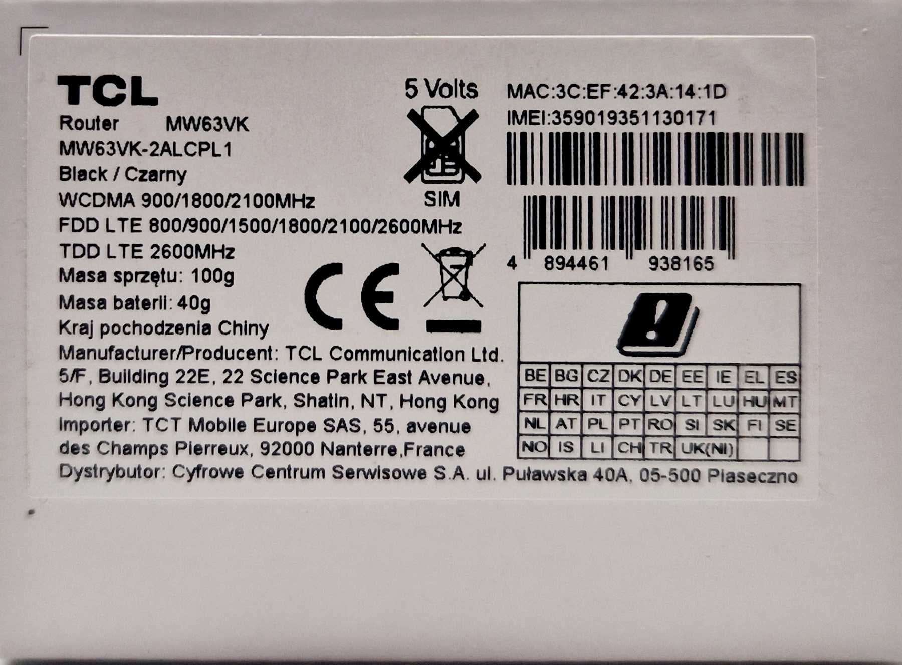 Router mobilny TCL Linkzone MW63 LTE, gwarancja, Komis Jasło Czackiego