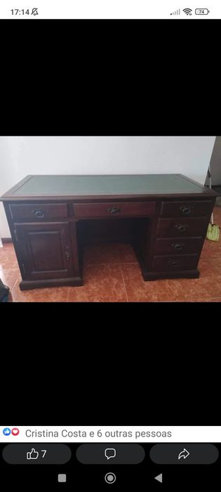 Secretária e cadeira de carvalho antiga