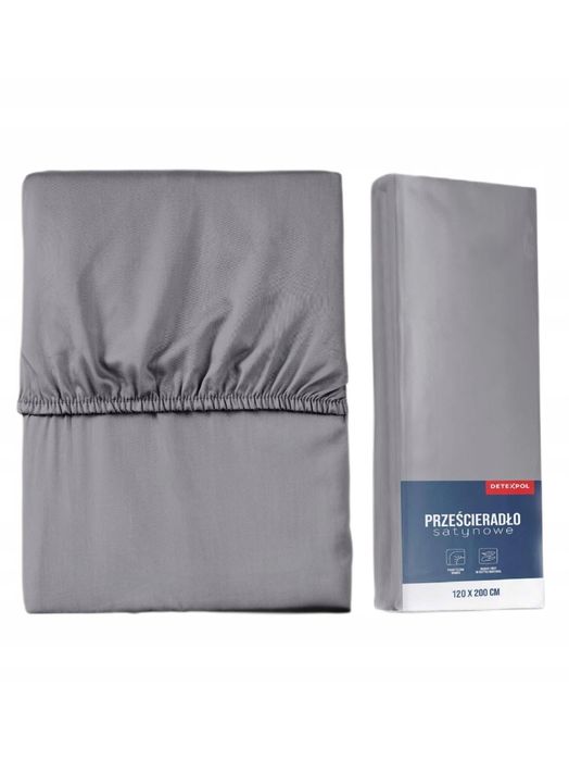 NOWE | Prześcieradło satynowe z gumką | Szare | 120x200 | DETEXPOL |